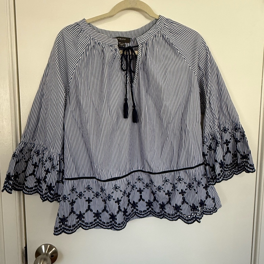 Navy and White Striped Women's Top